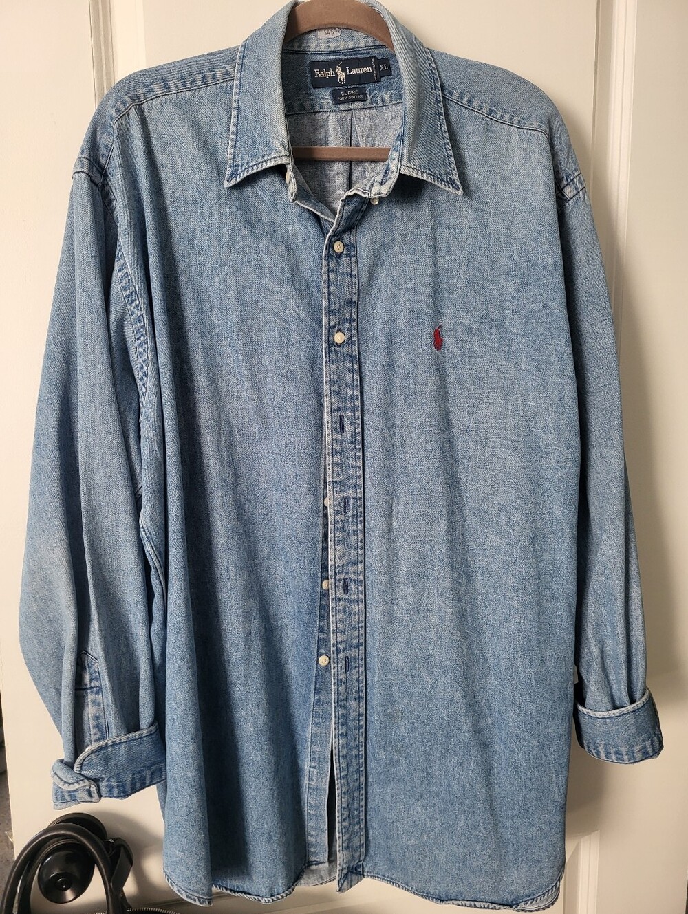 Ralph Lauren Light Wash Denim Shirt with Red Pony Logo